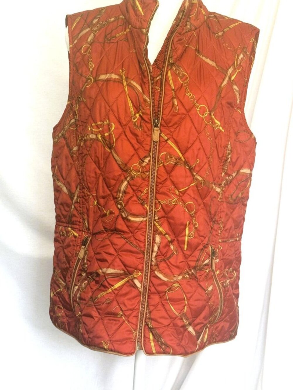 Red Print Quilted Vest Talbots Equestrian Inspired, Size Large
